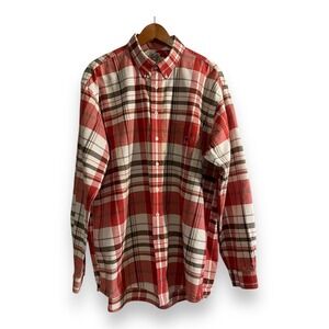 Cinch Button Down‎ Shirt Men's Size XL Red & White Plaid Long Sleeve 100% Cotton